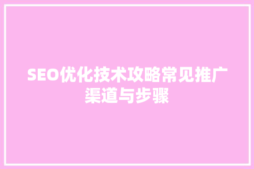 SEO优化技术攻略常见推广渠道与步骤