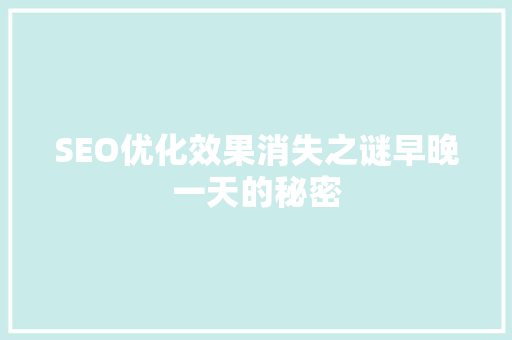 SEO优化效果消失之谜早晚一天的秘密