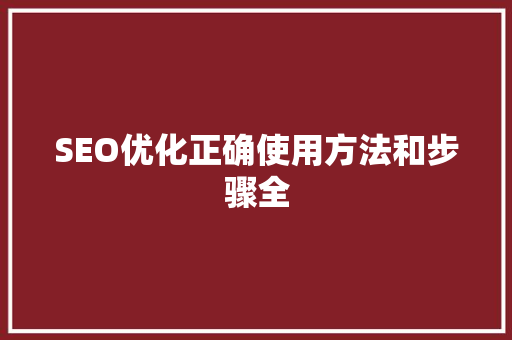 SEO优化正确使用方法和步骤全