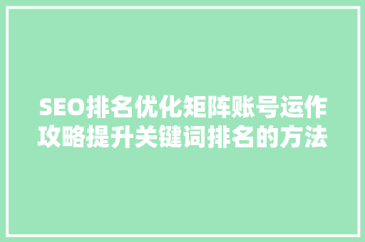 SEO排名优化矩阵账号运作攻略提升关键词排名的方法