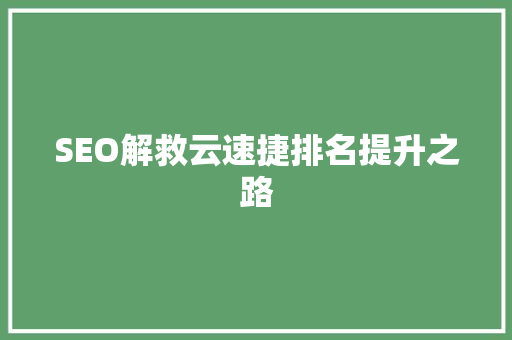 SEO解救云速捷排名提升之路