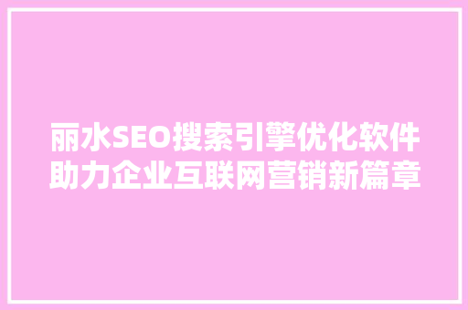 丽水SEO搜索引擎优化软件助力企业互联网营销新篇章