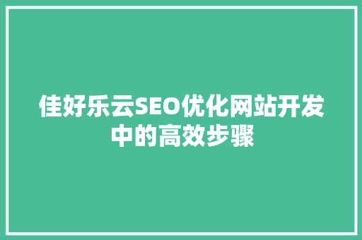 佳好乐云SEO优化网站开发中的高效步骤