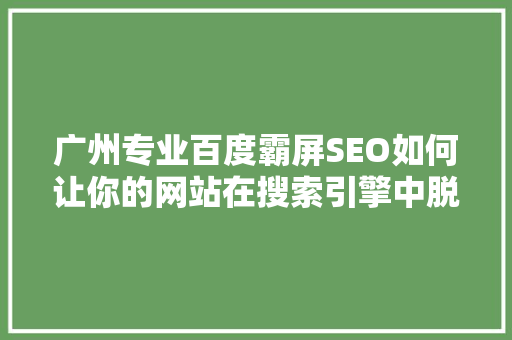 广州专业百度霸屏SEO如何让你的网站在搜索引擎中脱颖而出