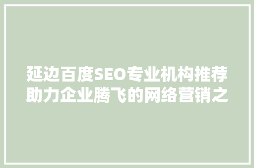 延边百度SEO专业机构推荐助力企业腾飞的网络营销之路