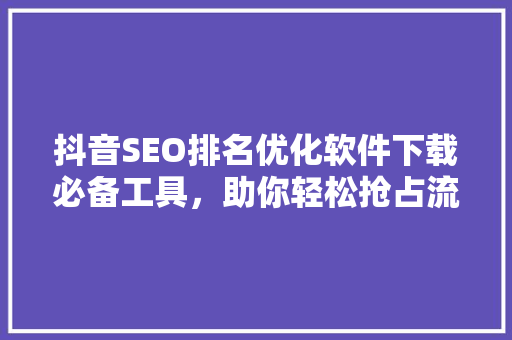 抖音SEO排名优化软件下载必备工具，助你轻松抢占流量高地