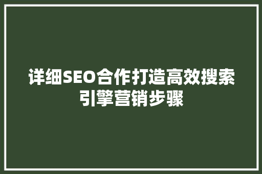 详细SEO合作打造高效搜索引擎营销步骤