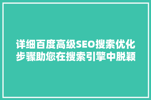 详细百度高级SEO搜索优化步骤助您在搜索引擎中脱颖而出