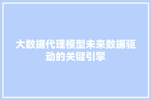 大数据代理模型未来数据驱动的关键引擎