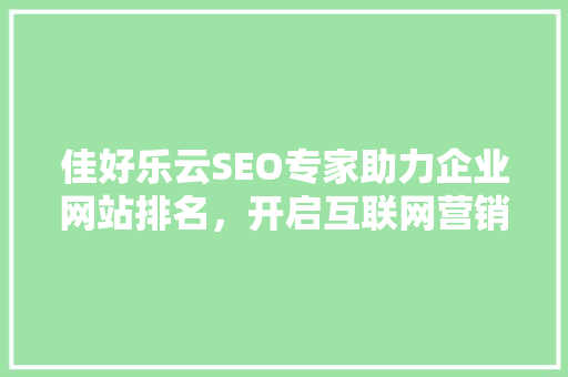 佳好乐云SEO专家助力企业网站排名，开启互联网营销新篇章
