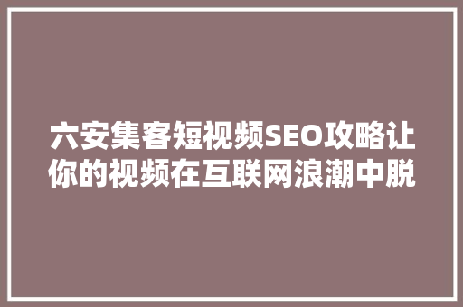 六安集客短视频SEO攻略让你的视频在互联网浪潮中脱颖而出