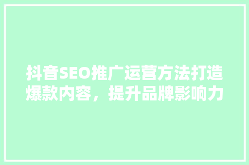 抖音SEO推广运营方法打造爆款内容，提升品牌影响力