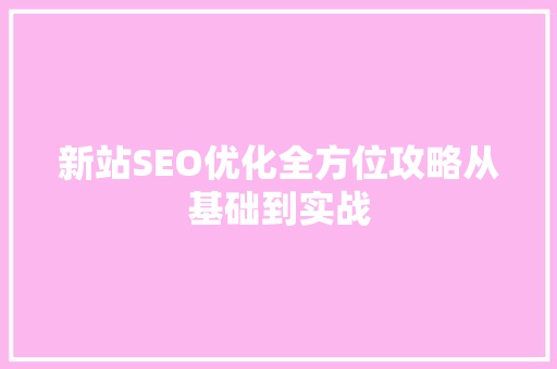 新站SEO优化全方位攻略从基础到实战