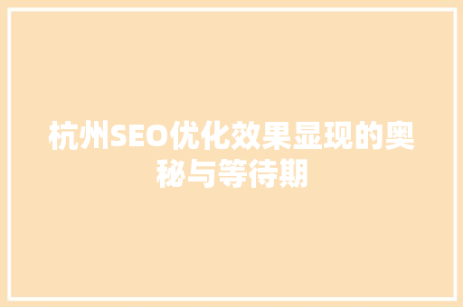 杭州SEO优化效果显现的奥秘与等待期