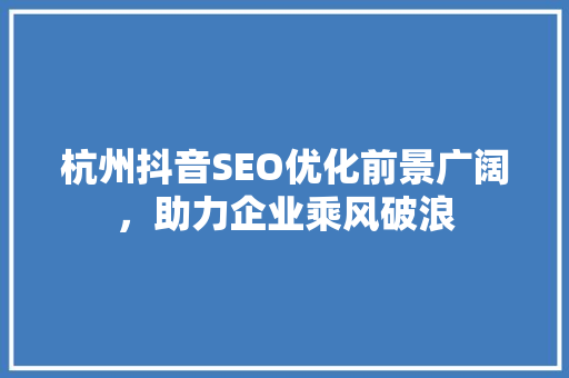 杭州抖音SEO优化前景广阔，助力企业乘风破浪