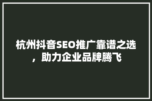 杭州抖音SEO推广靠谱之选，助力企业品牌腾飞