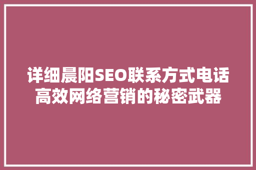 详细晨阳SEO联系方式电话高效网络营销的秘密武器