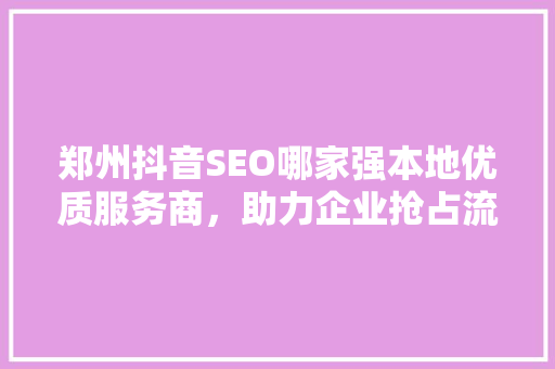 郑州抖音SEO哪家强本地优质服务商，助力企业抢占流量高地