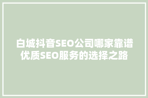 白城抖音SEO公司哪家靠谱优质SEO服务的选择之路