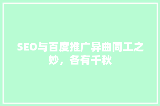 SEO与百度推广异曲同工之妙，各有千秋