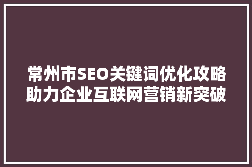 常州市SEO关键词优化攻略助力企业互联网营销新突破