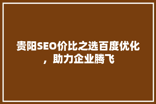 贵阳SEO价比之选百度优化，助力企业腾飞