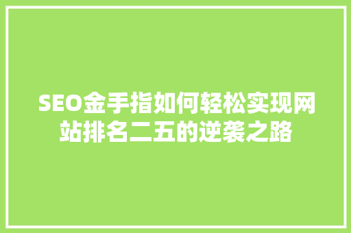 SEO金手指如何轻松实现网站排名二五的逆袭之路