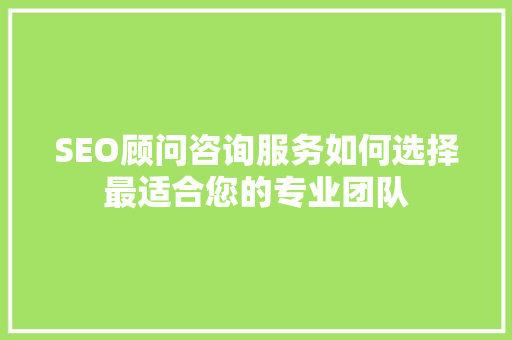 SEO顾问咨询服务如何选择最适合您的专业团队
