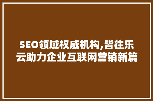 SEO领域权威机构,皆往乐云助力企业互联网营销新篇章