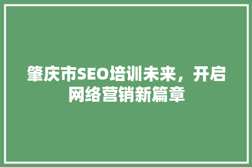 肇庆市SEO培训未来，开启网络营销新篇章