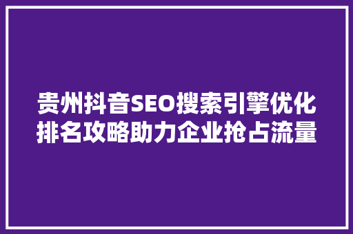 贵州抖音SEO搜索引擎优化排名攻略助力企业抢占流量高地