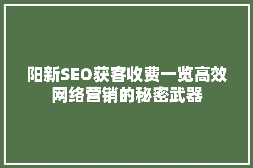 阳新SEO获客收费一览高效网络营销的秘密武器