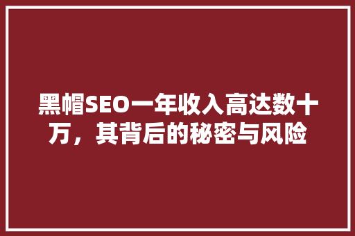 黑帽SEO一年收入高达数十万，其背后的秘密与风险