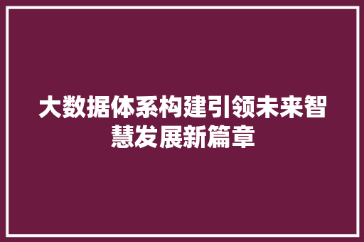 大数据体系构建引领未来智慧发展新篇章  第1张