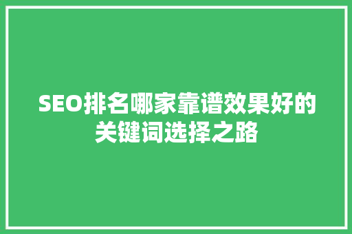 SEO排名哪家靠谱效果好的关键词选择之路