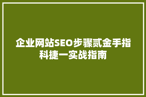 企业网站SEO步骤贰金手指科捷一实战指南