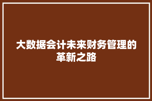 大数据会计未来财务管理的革新之路  第1张