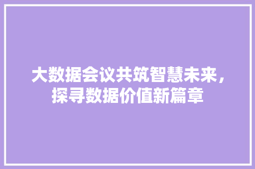 大数据会议共筑智慧未来，探寻数据价值新篇章