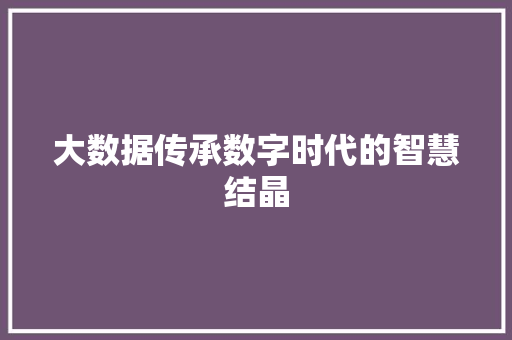 大数据传承数字时代的智慧结晶  第1张