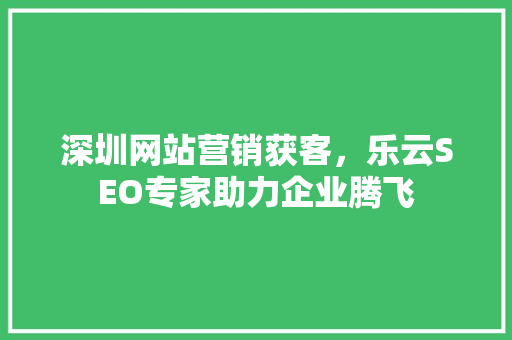 深圳网站营销获客，乐云SEO专家助力企业腾飞