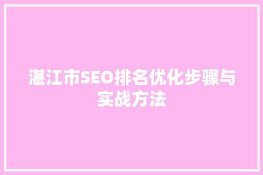 湛江市SEO排名优化步骤与实战方法