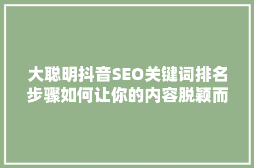 大聪明抖音SEO关键词排名步骤如何让你的内容脱颖而出