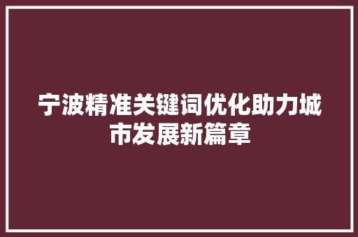 宁波精准关键词优化助力城市发展新篇章