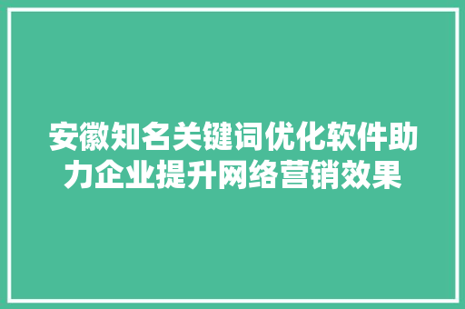 安徽知名关键词优化软件助力企业提升网络营销效果