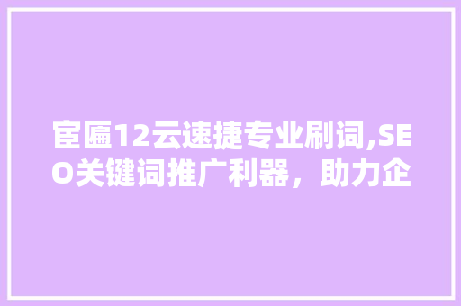 宦匾12云速捷专业刷词,SEO关键词推广利器，助力企业提升网络曝光率