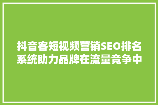抖音客短视频营销SEO排名系统助力品牌在流量竞争中脱颖而出