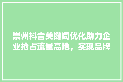 崇州抖音关键词优化助力企业抢占流量高地，实现品牌新突破_崇州抖音关键词优化公司