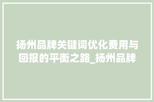 扬州品牌关键词优化费用与回报的平衡之路_扬州品牌关键词优化费用