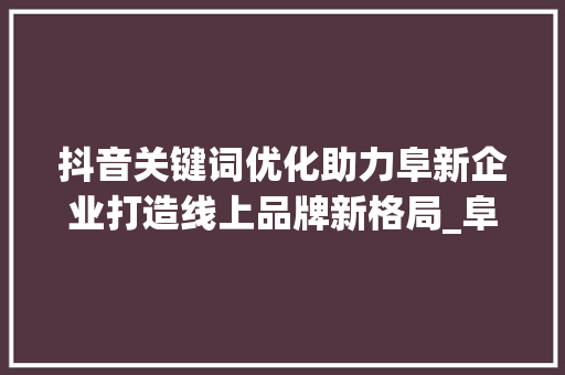 抖音关键词优化助力阜新企业打造线上品牌新格局_阜新抖音关键词优化公司
