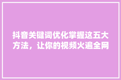 抖音关键词优化掌握这五大方法，让你的视频火遍全网_咨询抖音关键词优化方法